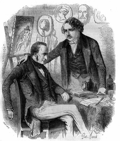 नीसफोर नीप्स (1765-1833) और लुई डागुएरे (1787-1851), फ्रांसीसी आविष्कारक, फोटोग्राफी के अग्रदूत। 1852 से उत्कीर्णन। द्वारा फ्रेंच स्कूल