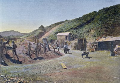 न्यू कैलेडोनिया के ईस्ट कोस्ट पर निकेल माइन्स, गिलोट द्वारा उत्कीर्ण, c.1900 द्वारा फ्रेंच स्कूल
