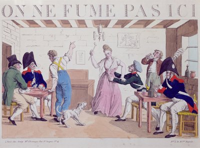 पेरिस, 1815 (रंग उत्कीर्णन) में मित्र देशों की सेना की उपस्थिति के खिलाफ कोई धूम्रपान कैरिकेचर नहीं द्वारा फ्रेंच स्कूल