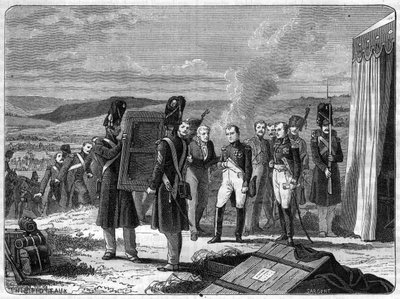 बोरोडिनो की लड़ाई की पूर्व संध्या पर, 7 सितंबर 1812: रोम के राजा के चित्र के सामने नेपोलियन - रोम के राजा नेपोलियन द्वितीय का चित्र नेपोलियन I को मॉस्कोवा (बोरोडिनो की लड़ाई) की लड़ाई की पूर्व संध्या पर लाता है। द्वारा फ्रेंच स्कूल