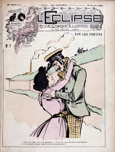 किलेबंदी पर: बुरा लड़का (ठग) और उसकी प्रेमिका - कौव। ""ग्रहण"""16/02/1899 का। द्वारा फ्रेंच स्कूल