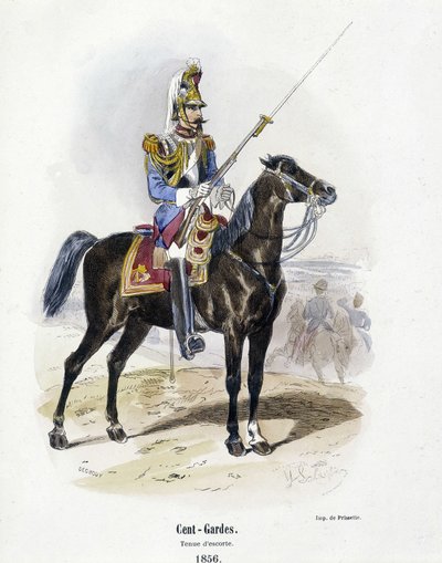 वन हंड्रेड - गार्ड्स: एस्कॉर्ट कॉस्ट्यूम 1856 में - ए. बारबियर द्वारा "" हिस्टोइरे डे ल'आर्मी" में द्वारा फ्रेंच स्कूल
