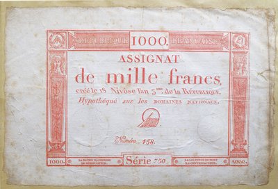 एक हजार फ्रैंक बैंकनोट, 1795 (कागज पर स्याही) द्वारा फ्रेंच स्कूल