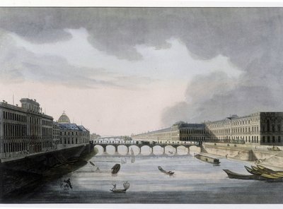 पेरिस का ऑप्टिकल दृश्य: 1810 के आसपास पोंट डेस आर्ट्स, पेरिस शहर। द्वारा फ्रेंच स्कूल