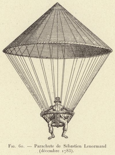 सेबस्टियन लेनोरमैंड द्वारा पैराशूट (दिसंबर 1783) (उत्कीर्णन) द्वारा फ्रेंच स्कूल