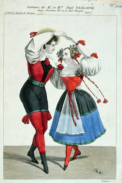 पॉल टैग्लियोनी (1808-84) और उनकी पत्नी अन्ना गैल्स्टर ने गुस्ताव III, c.1830 में नृत्य किया द्वारा फ्रेंच स्कूल