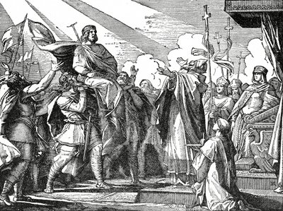 पेपिन ने 751 में फ्रैंक्स के राजा की घोषणा की, c.1890 पेपिन द शॉर्ट (c.715-68) चार्ल्स मार्टेल के नाजायज बेटे; पेपिन ले ब्रेफ़; शारलेमेन के पिता (747-815); द्वारा फ्रेंच स्कूल