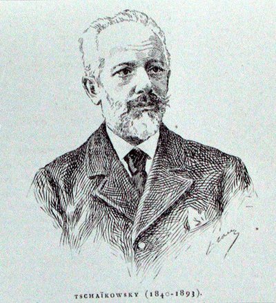 पेट्र इलिच त्चिकोवस्की (1840-93), पेरिस में प्रकाशित अल्बर्ट सोबीज़ द्वारा 'द हिस्ट्री ऑफ़ म्यूज़िक इन रशिया' का चित्रण द्वारा फ्रेंच स्कूल