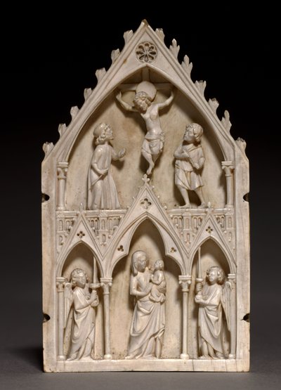 पट्टिका: द क्रूसिफ़िक्स एंड वर्जिन एंड चाइल्ड विथ एंजेल्स, c.1250-1270 द्वारा फ्रेंच स्कूल