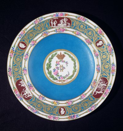 रूस की सेव्रेस कैथरीन द्वितीय (1729-96) की सेवा से प्लेट, सीवरेज, c.1779 (चीनी मिट्टी के बरतन) द्वारा French School