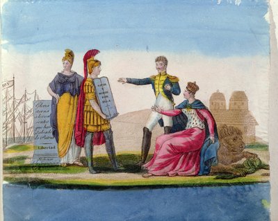 बोलिवर की प्रशंसा में लोकप्रिय इमेजरी, c.1820-30 (रंग उत्कीर्णन) द्वारा फ्रेंच स्कूल
