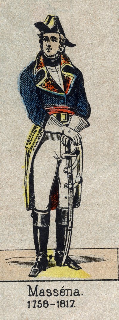 आंद्रे मस्सेना के पैर में पोर्ट्रेट, ड्यूक ऑफ रिवोली (1756-1817), एसलिंग के राजकुमार, साम्राज्य के मारेचल ”” 19 वीं शताब्दी के अंत से एपिनल की छवि। द्वारा फ्रेंच स्कूल