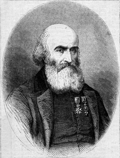अब्बे फ्रेंकोइस बौर्गेड (1806-1866) का पोर्ट्रेट, कार्थेज (ट्यूनीशिया) में सेंट लुइस चैपल का चेमोनियर। 1 फरवरी 1862 के "" ले मोंडे इलस्ट्र्रे "" एन ° 251 में उत्कीर्णन। द्वारा फ्रेंच स्कूल