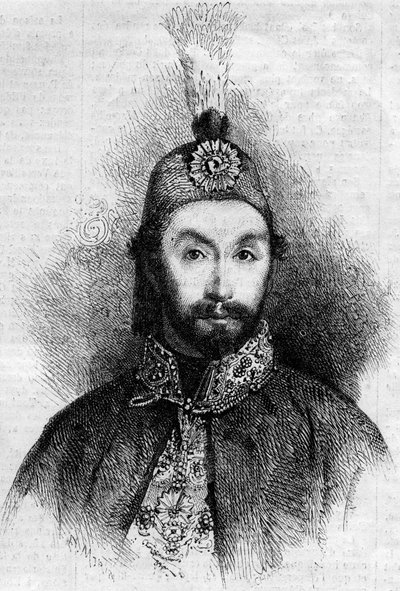 अब्दुलमेसिट I (अब्दुल-मदजिद-खान, अब्दुल मेदजीद खान) (1823-1861), ओटोमन साम्राज्य के सुल्तान का पोर्ट्रेट। 6 जुलाई 1861 के "" ले मोंडे इलस्ट्र्रे"" एन ° 221 में उत्कीर्णन। द्वारा फ्रेंच स्कूल