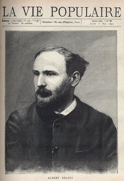 अल्बर्ट डेलपिट का पोर्ट्रेट (1849-1893), उपन्यासकार और नाटककार। "ला वी पॉपुलर" में उत्कीर्णन द्वारा फ्रेंच स्कूल
