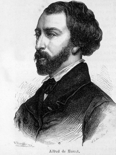 अल्फ्रेड डी मुसेट का पोर्ट्रेट (1810 - 1857) फ्रांसीसी लेखक। द्वारा फ्रेंच स्कूल