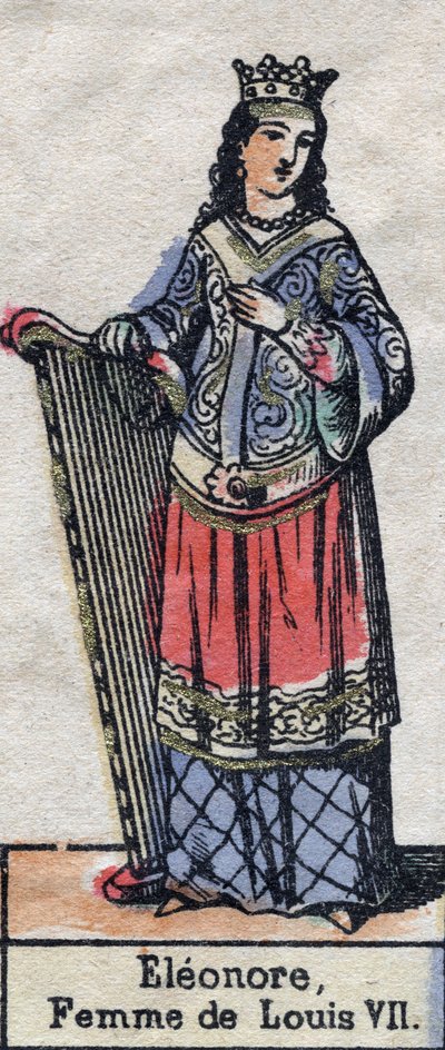 फ्रांस के लुई VII की पत्नी एलियनोर डी'एक्विटेन (एलोनोर डी गुयेन) (सीए। 1123-1204) का पोर्ट्रेट। (कैपेटियन राजवंश)। 19 वीं सदी के अंत में चित्रण। द्वारा फ्रेंच स्कूल
