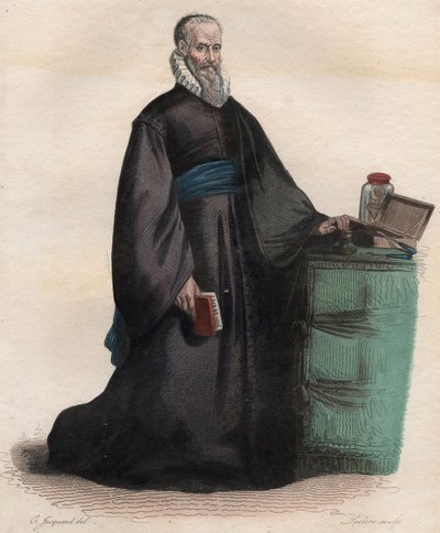 एम्ब्रोज़ पारे का पोर्ट्रेट (1509-1590), फ्रांसीसी सर्जन। एडमंड मेनेचेटे द्वारा "" ले प्लुटार्क फ़्रैंकैस "" से चित्रण द्वारा फ्रेंच स्कूल