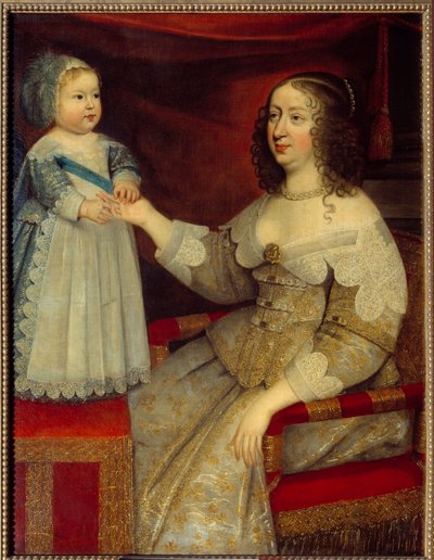 ऑस्ट्रिया की ऐनी, फ्रांस की रानी (1601-1666) और डॉल्फ़िन लुई XIV बच्चे (1638-1715) का पोर्ट्रेट फ्रेंच स्कूल की पेंटिंग। १६४३ से पहले। सूर्य १,२x०,९६ मी द्वारा फ्रेंच स्कूल