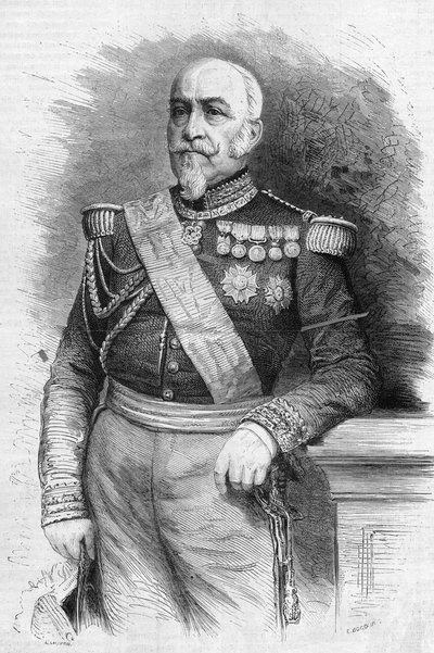 अगस्टे रेग्नौड डी सेंट जीन डी'एंजेली (सेंट-जीन-डी'एंजेली) (1794-1870), फ्रांस के मार्शल का पोर्ट्रेट। 12 फरवरी 1870 के "" ले मोंडे इलस्ट्र्रे "" एन ° 670 में उत्कीर्णन। द्वारा फ्रेंच स्कूल