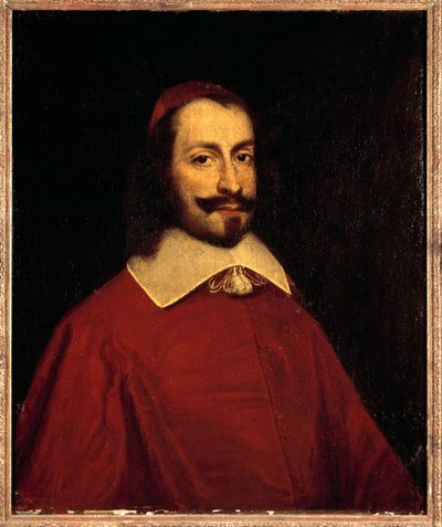 कार्डिनल जूल्स माजरीन का पोर्ट्रेट (1602-1661) (गिउलिओ रायमोंडो माज़ारिनो या माज़ारिनो) 17वीं सदी के फ्रांसीसी स्कूल की पेंटिंग। 0,74x0,6 मीटर वर्साय, महल का संग्रहालय द्वारा फ्रेंच स्कूल
