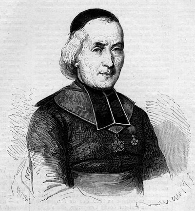 फ्रेंकोइस जोसेफ ले ब्रॉटियर (1799-1885), मॉन्टपेलियर के बिशप का पोर्ट्रेट। 26 अक्टूबर के "" ले मोंडे इलस्ट्रे "" एन ° 237 में उत्कीर्णन द्वारा फ्रेंच स्कूल