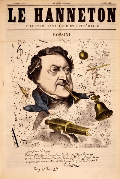 Gioacchino Rossini (1792-1868) का पोर्ट्रेट - 04/07/1867 के "" Le Hanneton "" में द्वारा फ्रेंच स्कूल