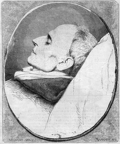हेनरी लैकॉर्डेयर का पोर्ट्रेट (1802-1861)। फ्रांसीसी पुजारी और डोमिनिकन, उनकी मृत्युशय्या पर। 7 दिसंबर 1861 के "" ले मोंडे इलस्ट्र्रे"" एन ° 243 में उत्कीर्णन। द्वारा फ्रेंच स्कूल