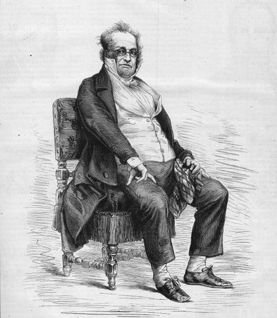 हेनरी मोनियर (1799-1877) का पोर्ट्रेट, फ्रांसीसी नाटककार, कार्टूनिस्ट और कॉमेडियन। उन्हें "महाशय प्रुधोमे" के रूप में तैयार किया गया है, जो 19 वीं शताब्दी में फ्रांसीसी बुर्जुआ के कार्टून, मोनियर द्वारा आविष्कार किया गया एक चरित्र है। "" द्वारा फ्रेंच स्कूल