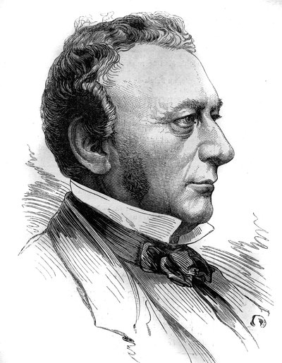 इसहाक पेरेयर का पोर्ट्रेट (1800 - 1875), सोसाइटी डे क्रेडिट मोबिलियर के संस्थापक और कंपनी जेनरल ट्रान्साटलांटिक। 31 जुलाई 1880 के "" ले मोंडे इलस्ट्र्रे"" एन ° 1218 में उत्कीर्णन। द्वारा फ्रेंच स्कूल