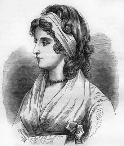 लेडी हैमिल्टन का पोर्ट्रेट (एम्मा लियोन) (1765-1815) होरेशियो नेल्सन की मालकिन एडमिरल नेल्सन (1758-1805)। डॉ. थ द्वारा "दुनिया के सभी लोगों के बीच प्राचीन काल से लेकर आज तक वेश्यावृत्ति और दुर्व्यवहार का इतिहास" में उत्कीर्णन। -एफ. डेब्रे द्वारा फ्रेंच स्कूल