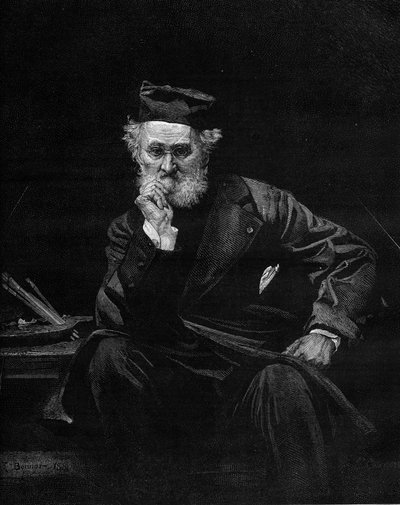 लियोन कॉगनेट (1794-1880) का पोर्ट्रेट, फ्रांसीसी चित्रकार। 4 दिसंबर 1880 के "" ले मोंडे इलस्ट्रे "" एन ° 1236 में उत्कीर्णन। द्वारा फ्रेंच स्कूल