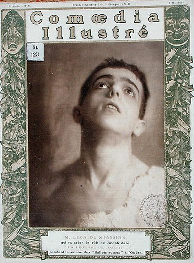 लियोनिद मैसिन का पोर्ट्रेट (1895-1979), 'कॉमेडिया इलस्ट्रे' पत्रिका से कवर चित्रण, 5 मई 1914 (कलर लिथो) द्वारा फ्रेंच स्कूल