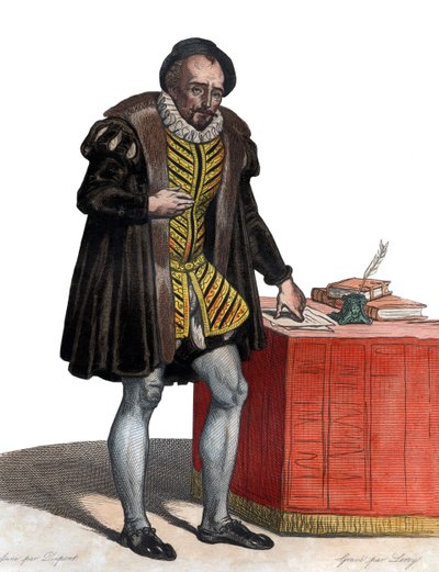 लॉर्ड मिशेल आईक्वाम डे मोन्टेनके (1533-1592), फ्रेंच लेखक का चित्र। द्वारा फ्रेंच स्कूल