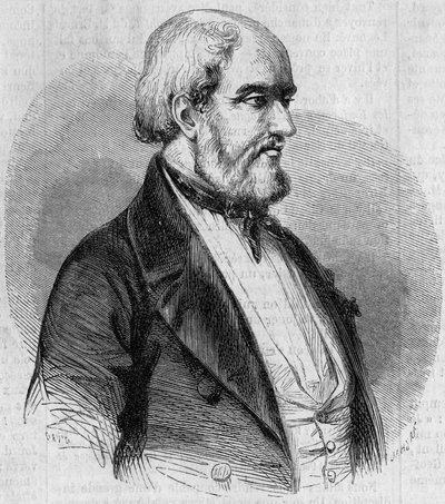 लुई गार्नेरे (1783-1857) का पोर्ट्रेट, फ्रांसीसी नाविक, चित्रकार और समुद्री इतिहासकार। 10 अक्टूबर के "" ले मोंडे इलस्ट्र्रे "" n°26 में उत्कीर्णन द्वारा फ्रेंच स्कूल