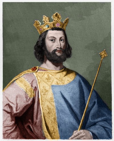 लुई VII द यंग (1120 - 1180), फ्रांस के राजा का पोर्ट्रेट - लवली द्वारा "हिस्टोइरे डेस फ़्रैंकैस" में, उत्कीर्णन, एसडी। द्वारा फ्रेंच स्कूल