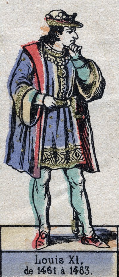 फ्रांस के लुई इलेवन का पोर्ट्रेट, जिसे प्रूडेंट (1423-1483) (कैपिटियन राजवंश) के रूप में जाना जाता है। 19 वीं सदी के अंत में चित्रण। द्वारा फ्रेंच स्कूल