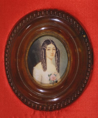 मैरी डुप्लेसिस का चित्रण (1824-1847) कैमिलियास के साथ लेडी के रूप में भी जाना जाता है, 1847 (कागज पर wc) द्वारा फ्रेंच स्कूल