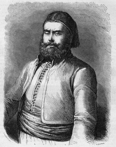 मोहम्मद सईद (1822-1863) का पोर्ट्रेट, ओटोमन साम्राज्य के तहत मिस्र के वाइस किंग (पाशा)। जनवरी 31 के "" ले मोंडे इलस्ट्र्रे "" एन ° 303 में उत्कीर्णन द्वारा फ्रेंच स्कूल