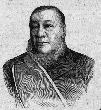 पॉल क्रूगर का पोर्ट्रेट (स्टीफनस जोहान्स पॉलस क्रूगर) (1825-1904), दक्षिण अफ्रीका के ट्रांसवाल गणराज्य के राष्ट्रपति। 16 जनवरी के "ला गजेट डू डिमांचे" में उत्कीर्णन द्वारा फ्रेंच स्कूल