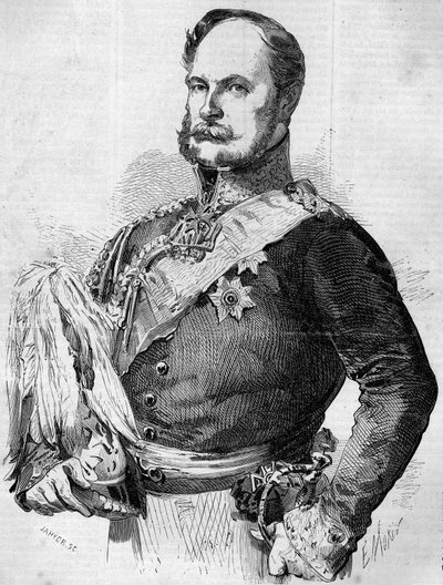प्रिंस फ्रेडरिक गुइल्यूम लुइस (1797-1888), भविष्य के विलियम I, प्रशिया के राजा और जर्मनी के सम्राट का पोर्ट्रेट। 7 नवंबर 1857 के "" ले मोंडे इलस्ट्रे"" एन ° 30 में उत्कीर्णन। द्वारा फ्रेंच स्कूल