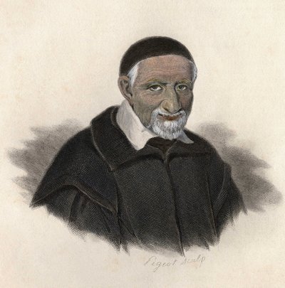 सेंट विंसेंट डी पॉल (1581-1660), फ्रांसीसी पुजारी और अमोनियर का पोर्ट्रेट। "उपयोगी पुरुषों के चित्र" में द्वारा फ्रेंच स्कूल