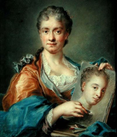 चित्र बनाने वाली महिला का पोर्ट्रेट, c.1750s (कैनवास पर तेल) द्वारा फ्रेंच स्कूल