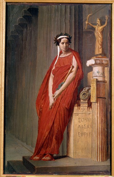 कॉमेडियन एलिज़ाबेथ फेलिक्स का पोर्ट्रेट जिसे मैडेमोसेले रेचेल (1821-1858) कहा जाता है, त्रासदी का प्रतीक है पेंटिंग डे ल इकोले फ़्रैन्काइज़ द्वारा फ्रेंच स्कूल