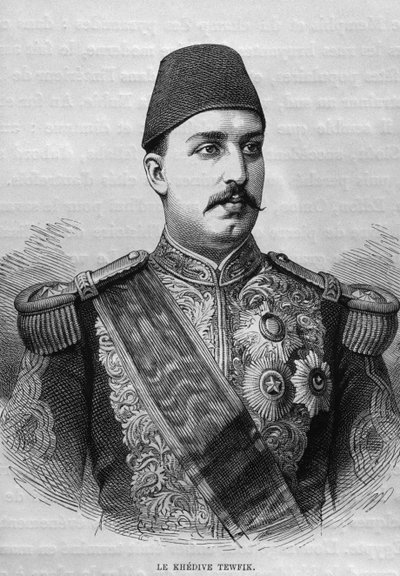 खेडिव तावफिग (1819-92) का पोर्ट्रेट, जॉर्ज मोरिट्ज एबर्स (1837-98) के लिजीए से, 1881 (बीडब्ल्यू उत्कीर्णन) द्वारा फ्रेंच स्कूल