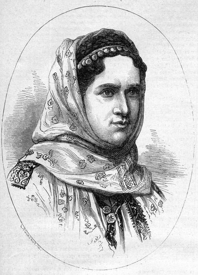 रोमानिया की राजकुमारी एलिज़ाबेथ पॉलीन ओटिली लुईस डे विद (1839-1914) का पोर्ट्रेट, रोमानिया के भावी राजा चार्ल्स प्रथम (कैरोल प्रथम) की पत्नी। 23 जून 1877 को "" ले मोंडे इलस्ट्र्रे"" n°1054 में उत्कीर्णन। द्वारा फ्रेंच स्कूल