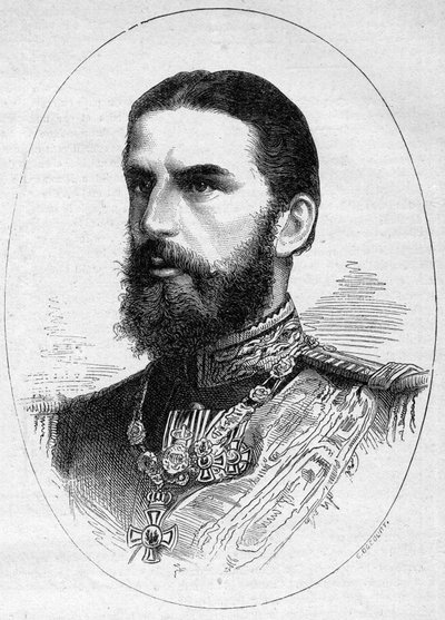 रोमानिया के राजकुमार चार्ल्स डी होन्ज़ोलर्न सिगमरिंगर (1839-1914), चार्ल्स I (कैरोल I) के नाम से भविष्य के राजा का पोर्ट्रेट। 23 जून 1877 के "" ले मोंडे इलस्ट्र्रे"" एन ° 1054 में उत्कीर्णन। द्वारा फ्रेंच स्कूल