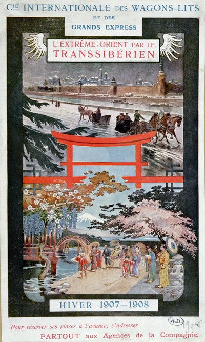 पोस्टर ट्रांस ट्रांस साइबेरियन रेलवे, सर्दियों 1907-8 द्वारा फ्रेंच स्कूल