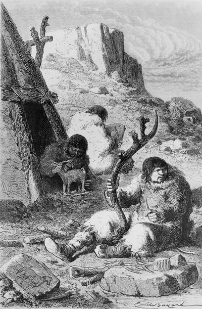 प्रागैतिहासिक कलाकारों, द प्रिमिटिव मैन फ्रॉम लुई फिगरियर ने 1870 में हैचेट प्रकाशित किया द्वारा फ्रेंच स्कूल