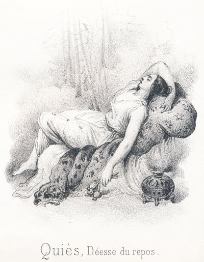 Q Quies: शांति और आराम की देवी, उनकी पत्नी स्लीप, इरबे और नाइट का बेटा था द्वारा फ्रेंच स्कूल